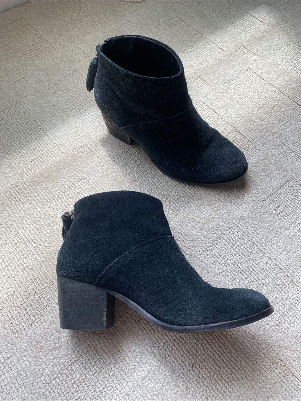 Toms Black Suede Ankle Booties with Block Heel